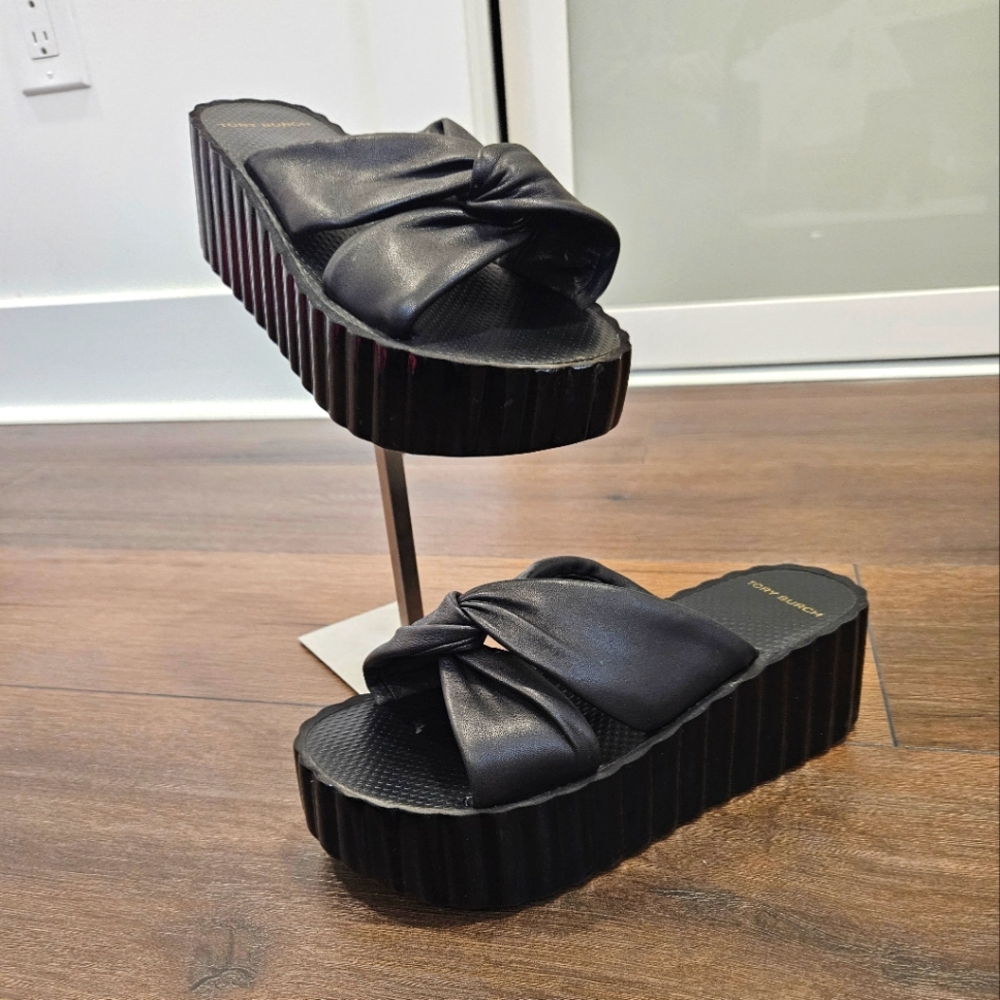 Tory Burch Black Platform Wedge Sandals - Size 9